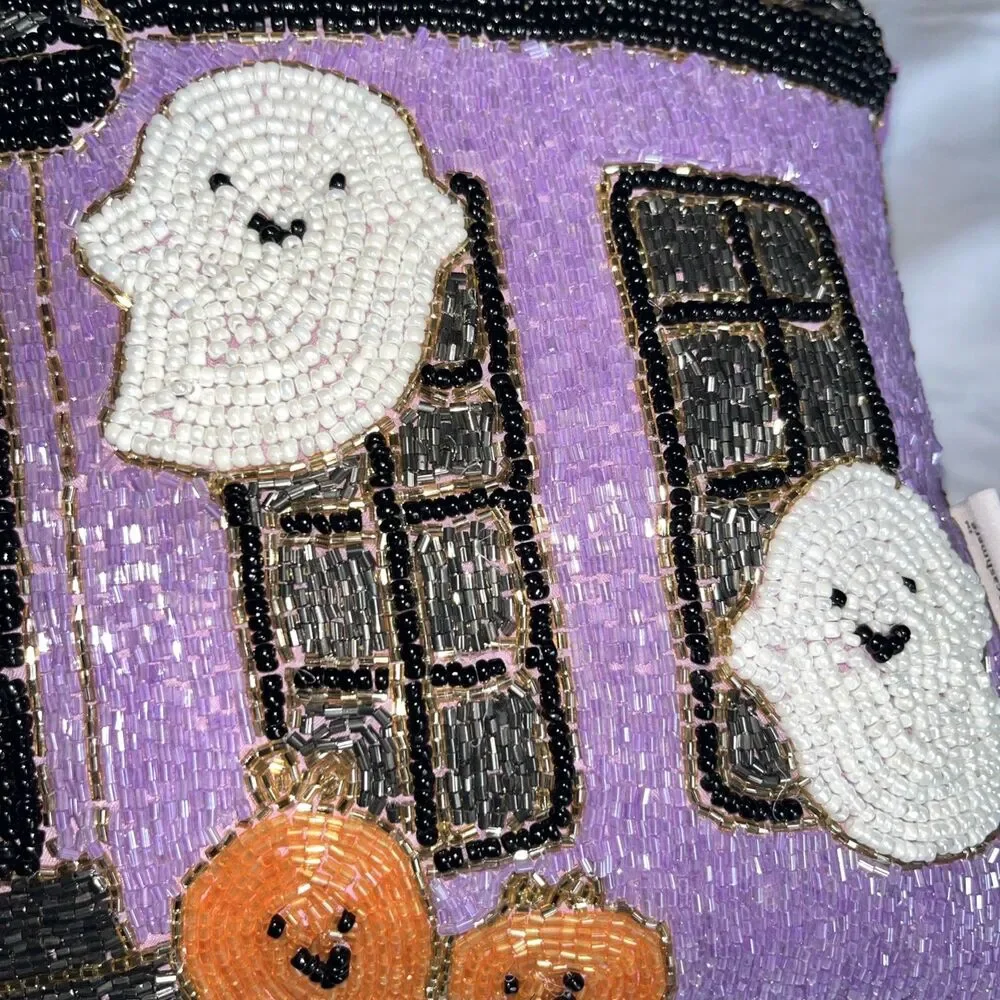 Cupcakes And Cashmere Haunted House Spooky Ghost Beaded Pillow Halloween Pumpkin